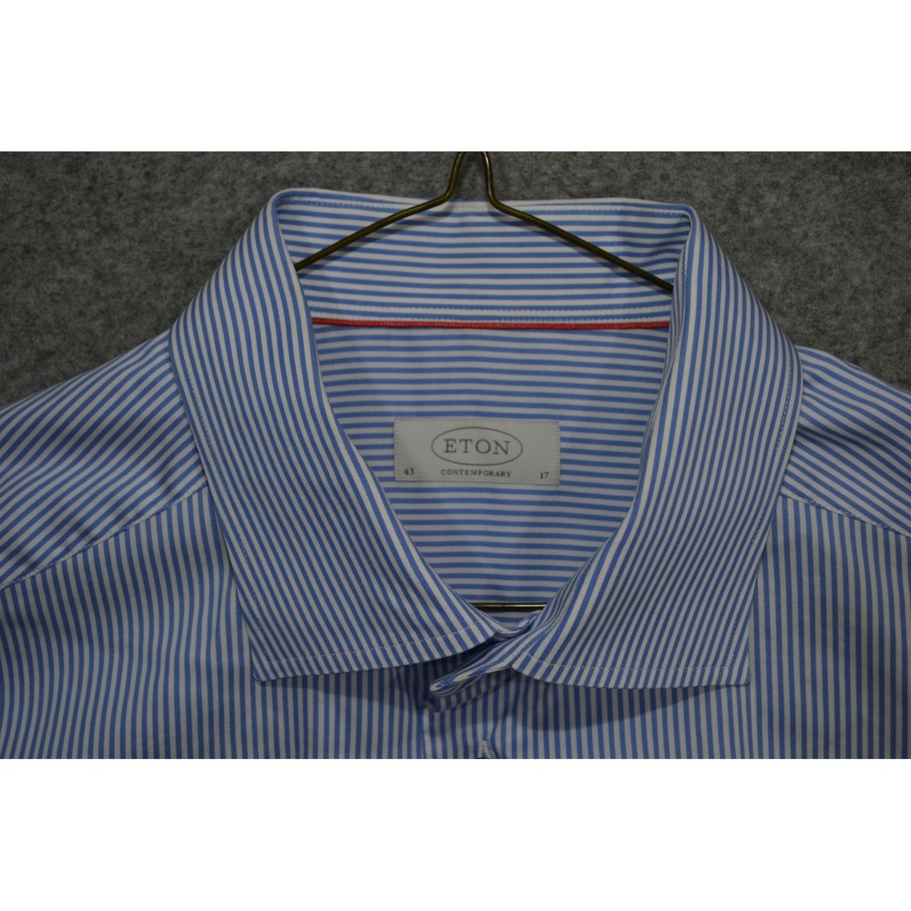 Eton Contemporary Shirt Mens 17 43 Blue Stripe Dress Long Sleeve Spread Collar